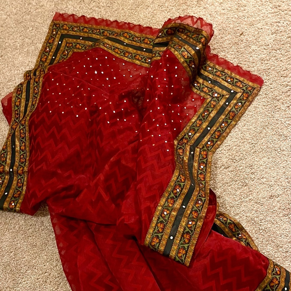 Maroon Saree (half-silk) with attached embroidered border